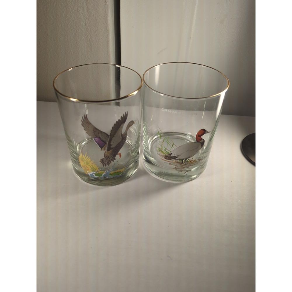 Ned Smith 22K Gold Rim Waterfowl ‎ Double Old-Fashioned Glasses, 13.5-Ounce, 2